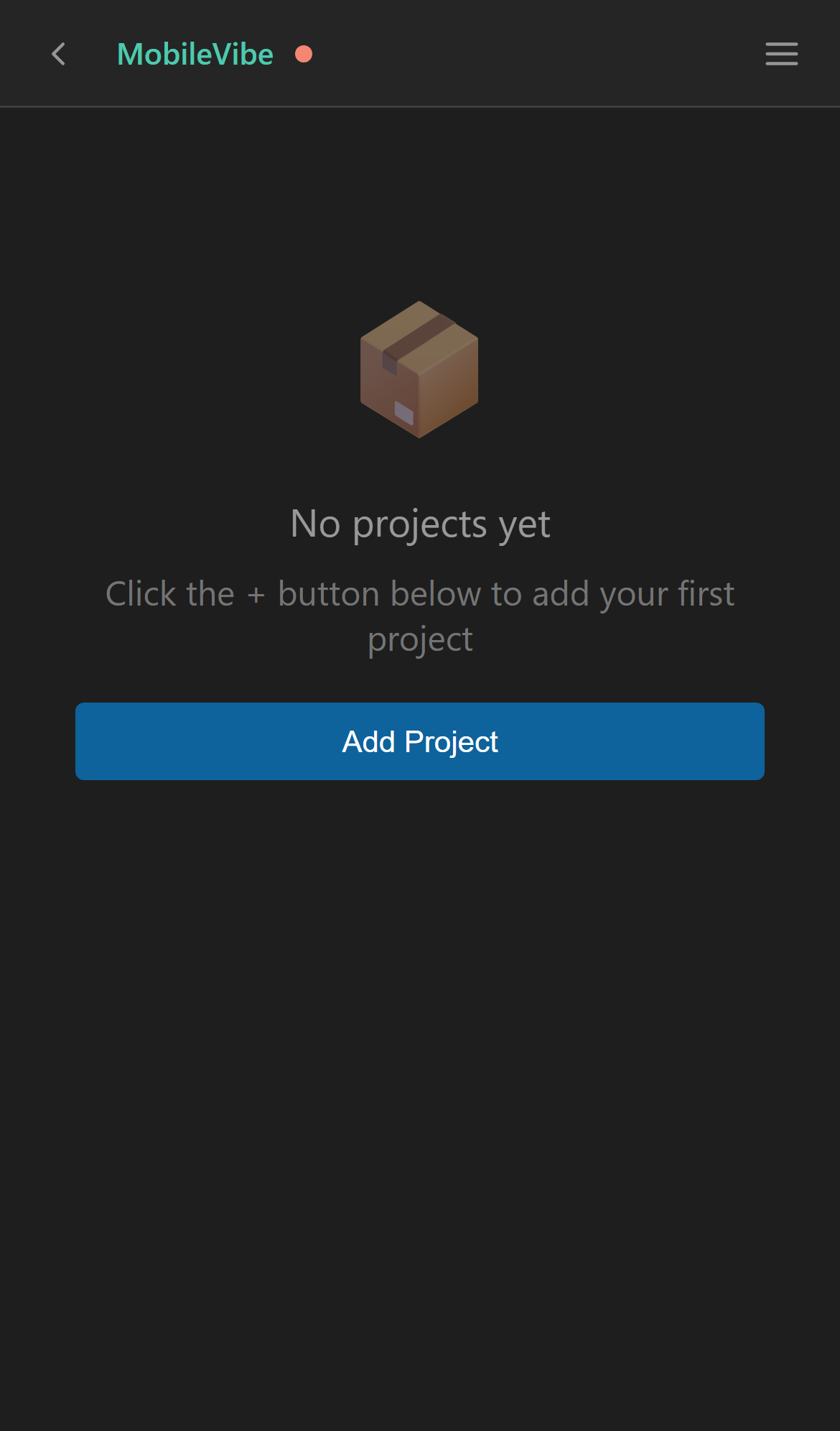 Empty project list with Add New Project button