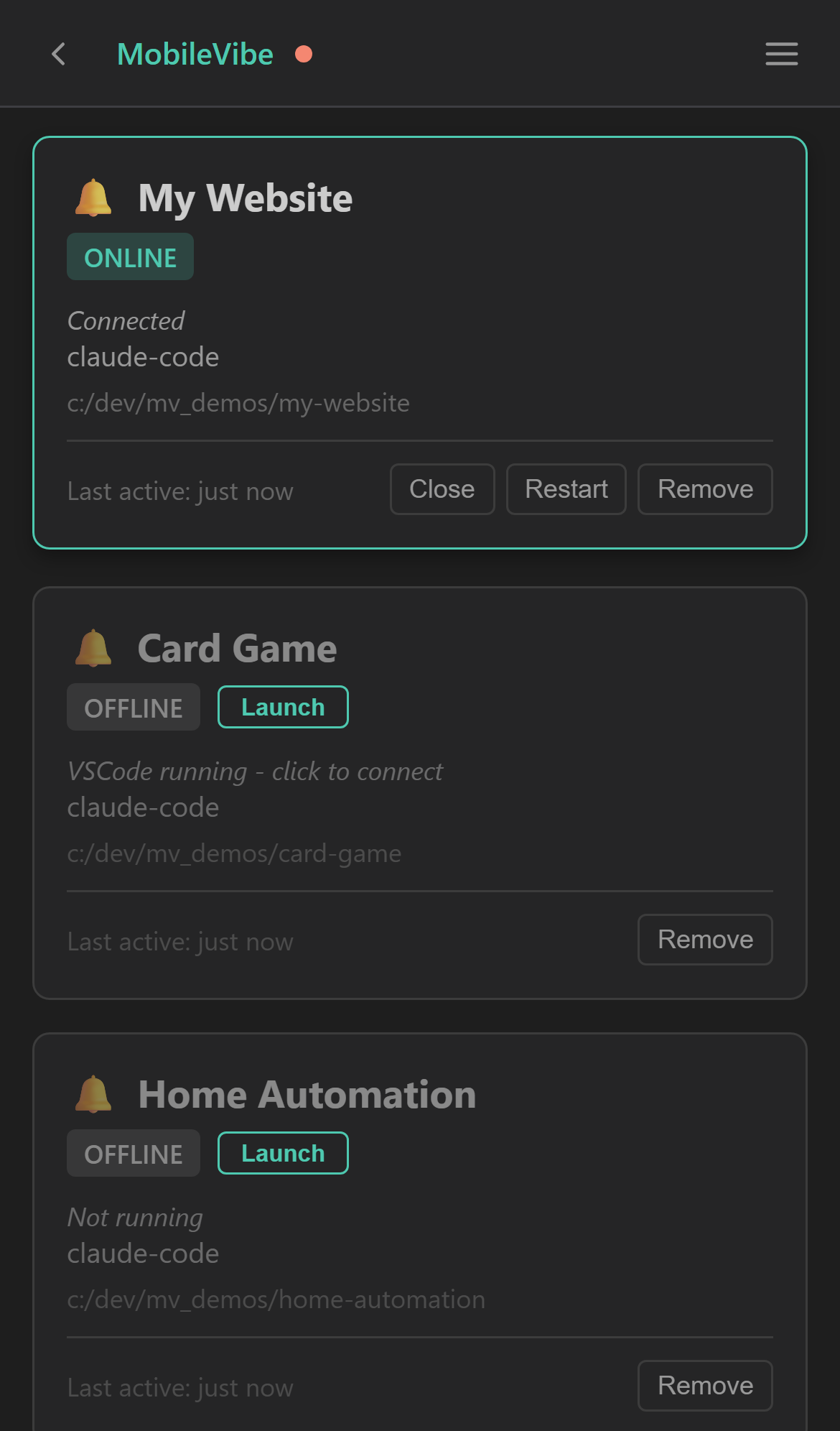 Project showing ONLINE status