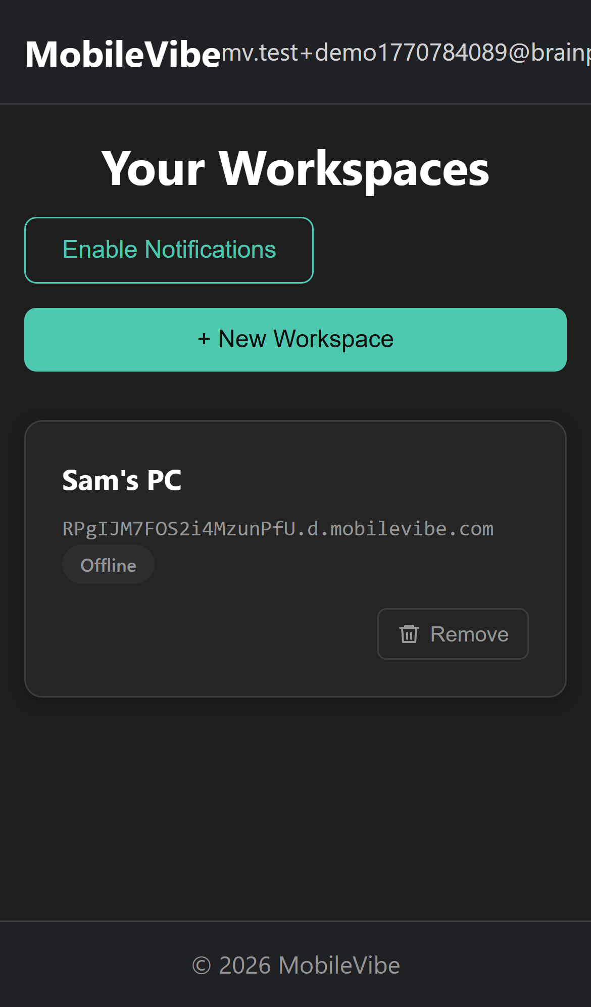 Workspaces list showing one workspace
